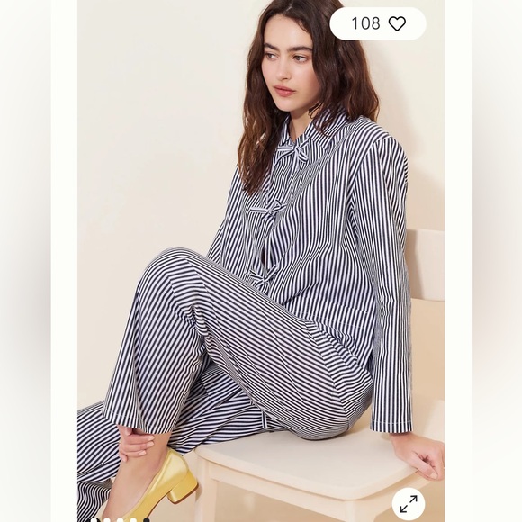 NWOT Sleeper Cotton-Poplin Set navy white $328 stripes bow front spring Casual - Picture 7 of 16